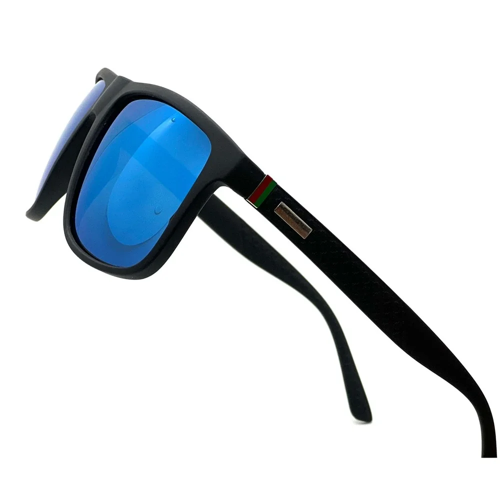 Men's Black Rectangular Sunglasses Blue Mirrored‎ Lenses PC Frame Lentes Gafas